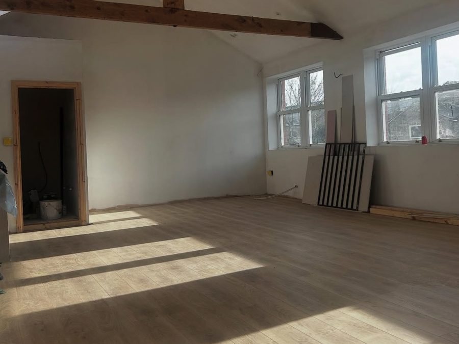 Laminate flooring laid in an open-plan room